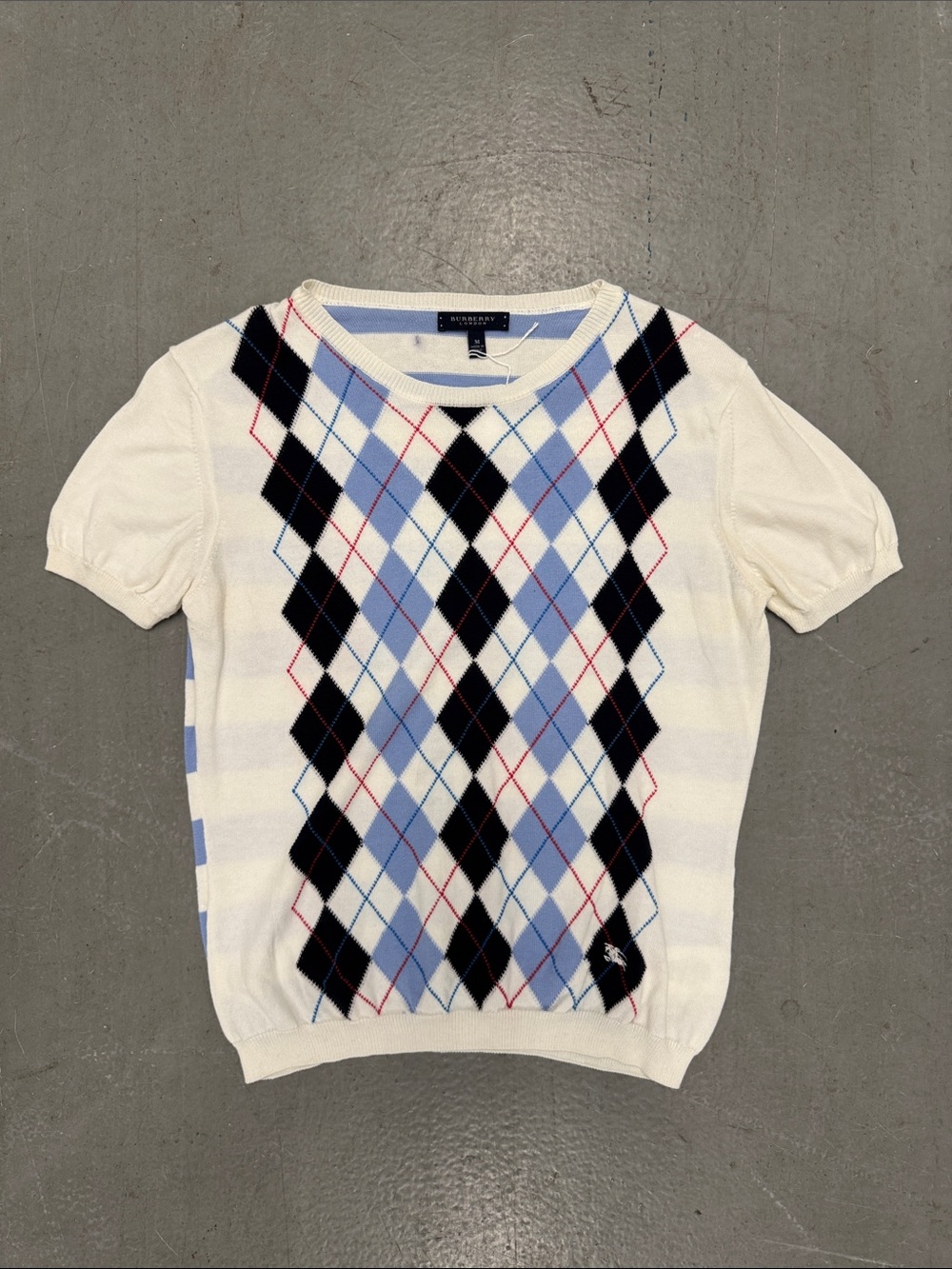 Burberry Y2K Argyle Short Sleeve Sweater Women’s M